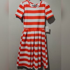 Lularoe Amelia Dress Coral and White Striped XS NWT